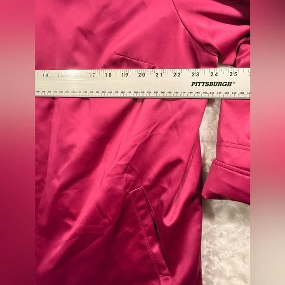 Dennis Basso Womens Full Zip‎ Fuchsia Satin Finish Hooded Size 1X Trench Coat - Picture 5 of 12